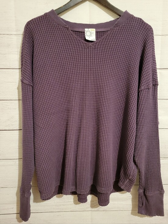 aerie Sweaters - OFFLINE by Aerie Womens Purple Waffle Knit Thermal Top Striped Thumbhole Large